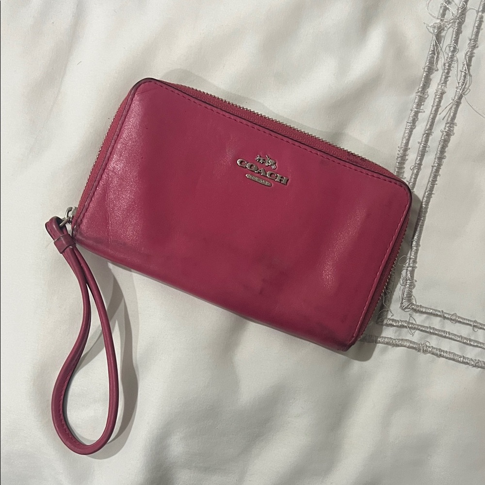 Coach Fuchsia Leather Wristlet